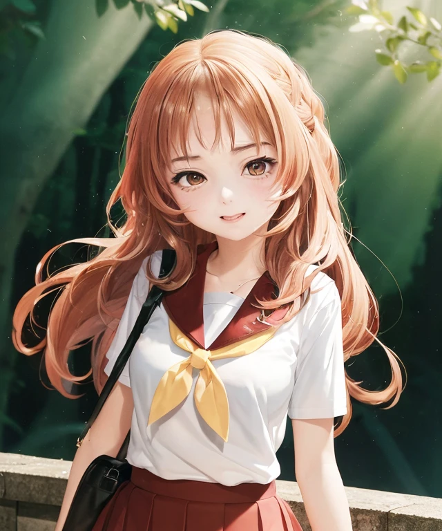 1girl, ai_mie, student uniform, sailor collar, serafuku, forest, facing viewer <lora:ai-mie-lora:1>