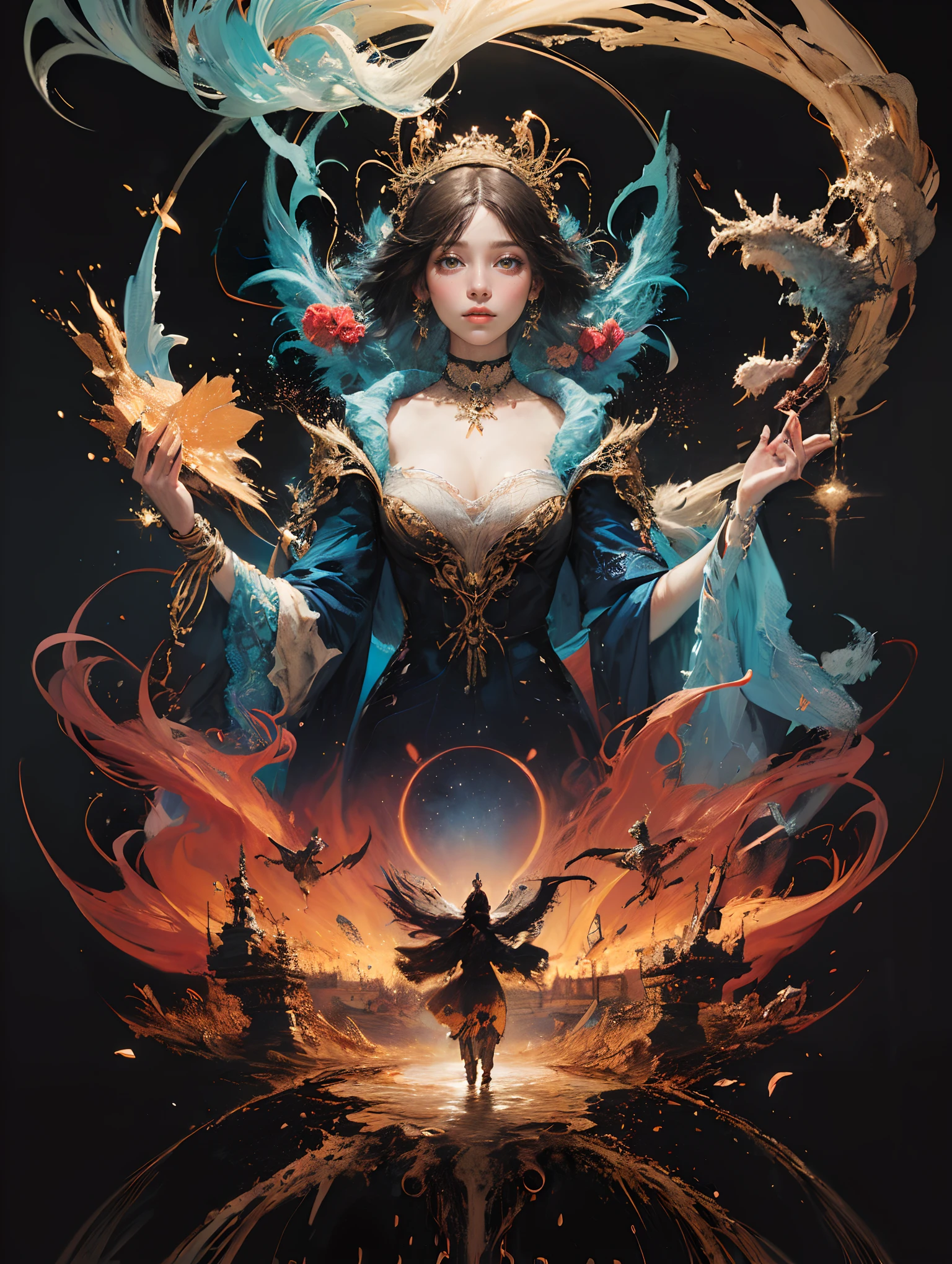 official art, unity 8k wallpaper, ultra detailed, beautiful and aesthetic, beautiful, masterpiece, best quality, (zentangle, mandala, tangle, entangle), dynamic angle, cowboyshot, the most beautiful form of chaos, elegant, a brutalist designed, vivid colours, romanticism, by james jean, roby dwi antono, ross tran, francis bacon, michal mraz, adrian ghenie, petra cortright, gerhard richter, takato yamamoto, ashley wood, atmospheric, ecstasy of musical notes, streaming musical notes visible