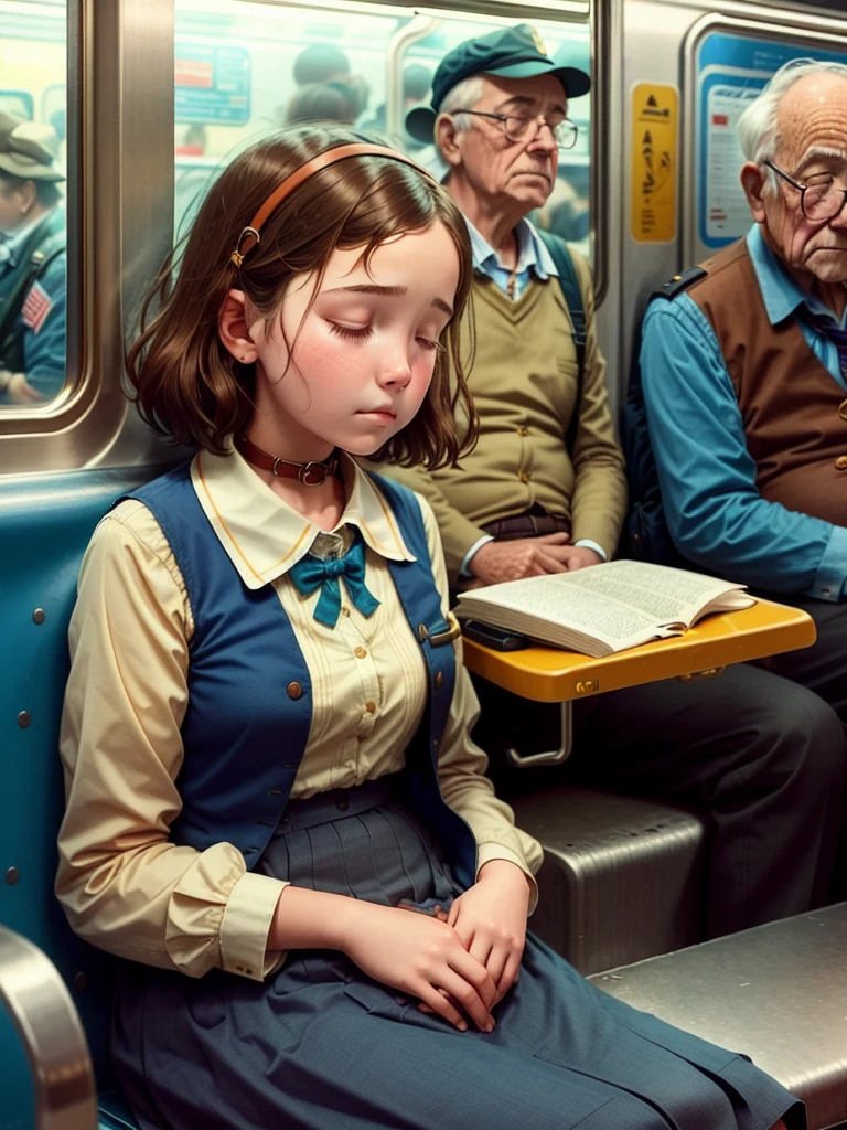 The girl who fell asleep on the subway did not know that her wide collar showed a little of her chest just as an old man sitting next to her saw it