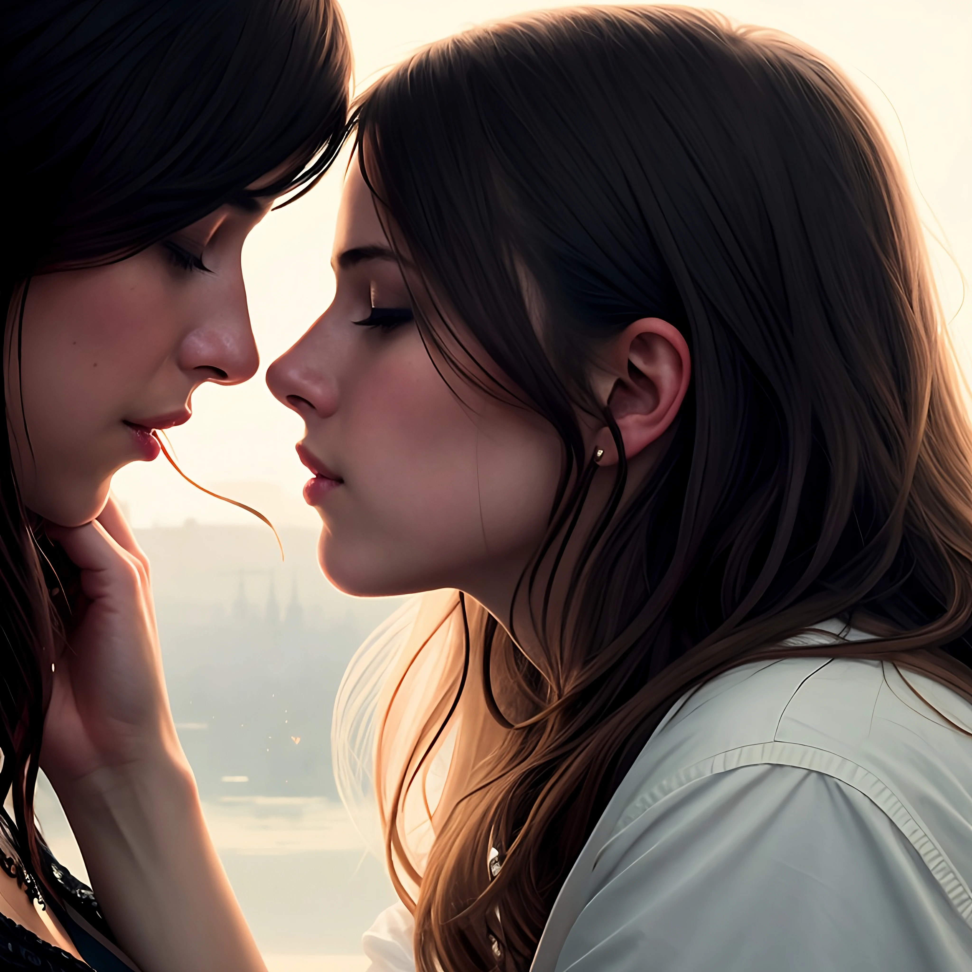 8k uhd, sharp focus, masterpiece, RAW photo, high quality, highres, Swedish Girl kissing another Russian girl, sharp details, sharp focus, elegant, intimate, sensual, highly detailed, illustration, by jordan grimmer and greg rutkowski and wlop and, intricate, beautiful