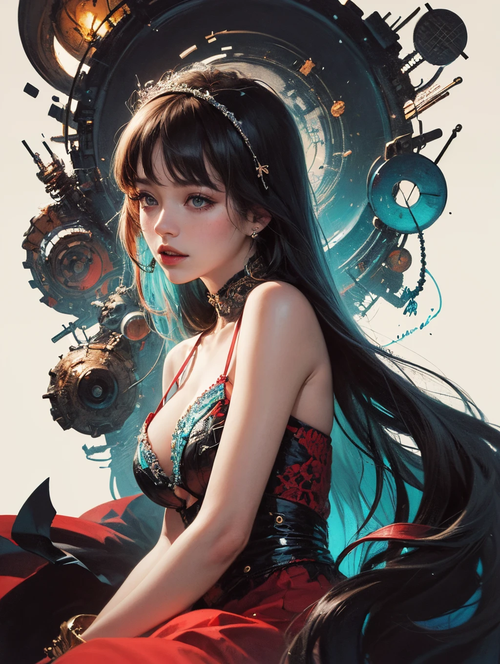 Beauty, Extreme Aesthetics, Masterpiece, Best Quality, (Zentangle, Mandala, Tangled, Entangled), (Fractal Art: 1.3), 1girl, Very Detailed, Dynamic Angle, Official Art, Unity, 8k, Wallpaper, Ultra Detailed, , Cowboyshot, Beautiful, Chaotic, Elegant, Fauvist Design, Bright Colors, Romanticism, James Jean, Robbie Devi Antono, Ross Tran, Francis Bacon, Michal Mraz, Adrian Gaini, Petra Cortwright, Gerhard Richter, Takashi Yamamoto, Ashley Wood, atmospheric, masterpiece