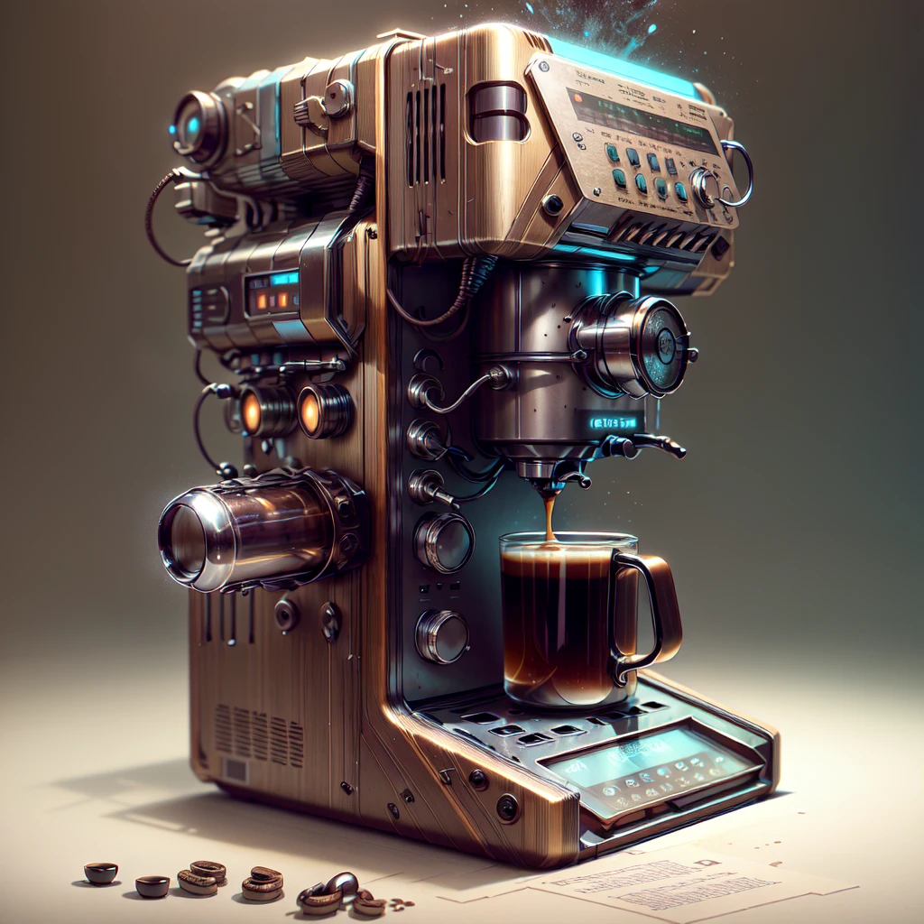 concept art  <lora:RetroFuturismAI:1>, RetroFuturismAI  overcomplicated coffee machine