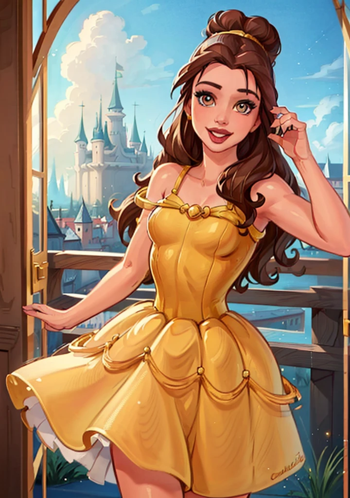 (BelleWaifu:1), smile, cute, cute pose, looking at viewer, thick thighs, (yellow dress, long skirt:1.2), (hair bun), tiara, :D,

(realistic:1.2), (realism), (masterpiece:1.2), (best quality), (ultra detailed), (8k, 4k, intricate),(full-body-shot:1),(Cowboy-shot:1.2), (85mm),light particles, lighting, (highly detailed:1.2),(detailed face:1.2), (gradients), sfw, colorful,(detailed eyes:1.2),

(detailed ladscape, castle, furniture, window, fild:1.2),(detailed background),detailed landscape, (dynamic angle:1.2), (dynamic pose:1.2), (rule of third_composition:1.3), (Line of action:1.2), wide shot, daylight, solo,

 <lora:Belle_character-20:0.6> <lora:reiqStyleLORA_v2:0.6>
