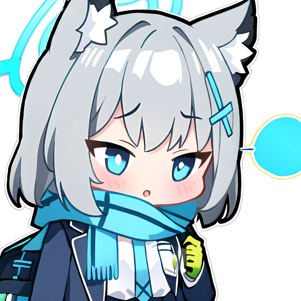 (masterpiece, best quality:1), 1girl, solo, shiroko (blue archive), school uniform, scarf, necktie, <lora:sunaookamiShiroko_v1:1>, chibi, <lora:BlueSD:0.8>, white background