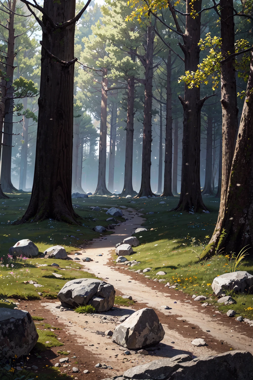 (Masterpiece, Best Quality, High Quality, Highres:1.4), Detailed, Extremely Detailed, Ambient Soft Lighting, 4K,
Outdoors, (Nature, Oak Forest:1.2), (Rocks:1.2), Mountais, Flowers, Plants,
<lora:NoiseOffset:2>