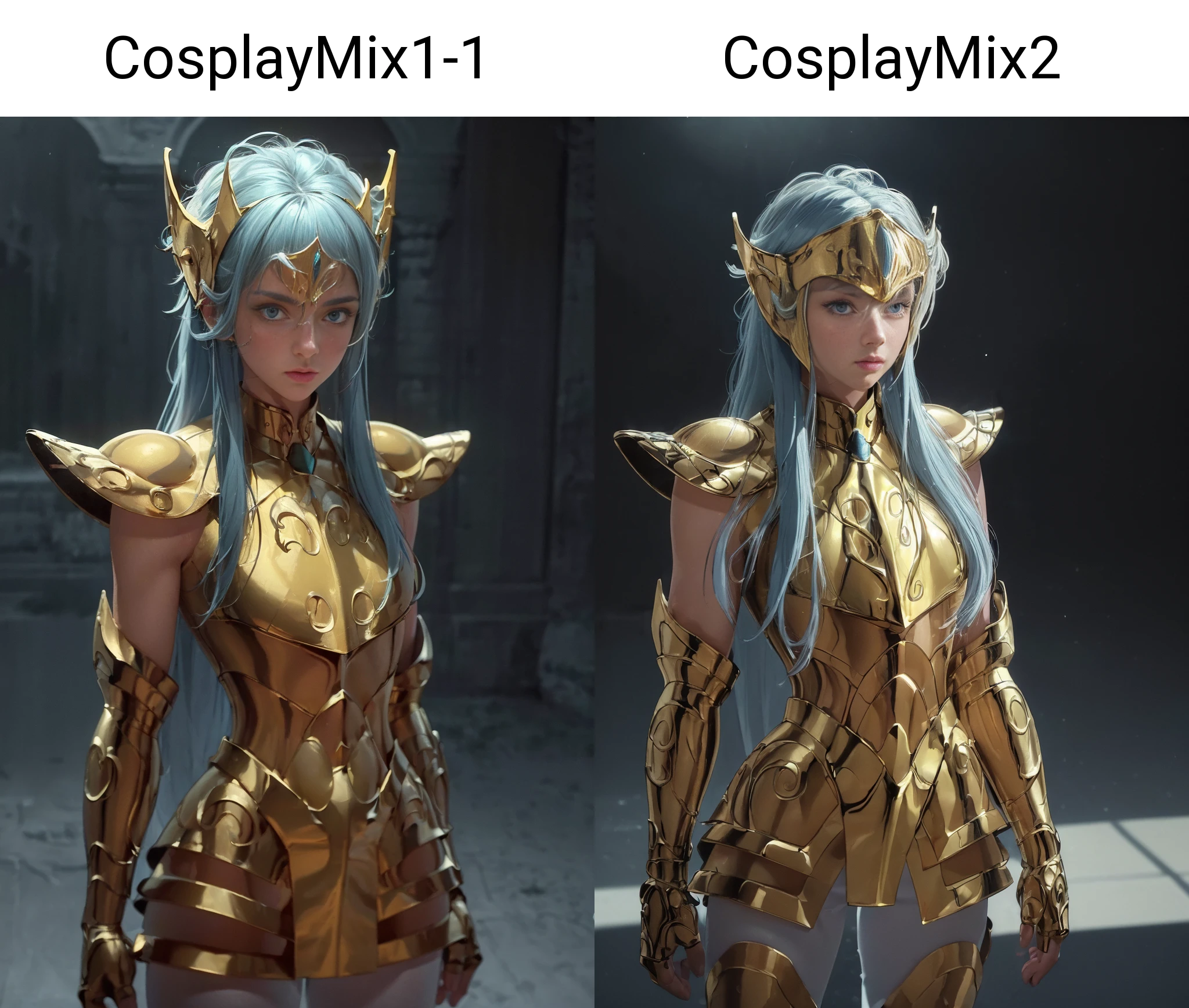 (8k, RAW photo, best quality, masterpiece:1.4),(real picture, intricate details), ultra-detailed, ultra highres, depth field,
floating,1girl, expresionless, long hair, turtle neck, close up photo, female wearing armor, light blue hair, helmet, leg armor, shoulder armor, long hair, yellow armor, reflection on armor, headset, yellow head band, sparking armor, white skin tight transparent vinyl, at night, from lower, <lora:saintSeiyaZodiac_v10:0.8> AquariusArmor, standing strait, <lora:xsarchitectural_12nightmoonsciFi:0.1> moonlight reflection, sacredness , landscape, bright (facial freckles:0.1), <lora:hipoly3DModelLora_v10:0.01>, <lora:theovercomer8sContrastFix_sd15:0.3> to8contrast style, posing in a dark studio, (rim lighting,:1.4) two tone lighting, octane, unreal, dimly lit, (low key:1.3),