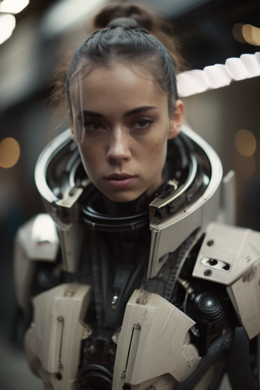 An analog photo of a mechanical angel woman, lifelike, hyper-realistic, lifelike, photo real, highly detailed, lifelike, film grain, symmetrical, intricate, artstation, smooth, sharp focus, art by Krenz Cushart and Albert Aublet, biomechanical
