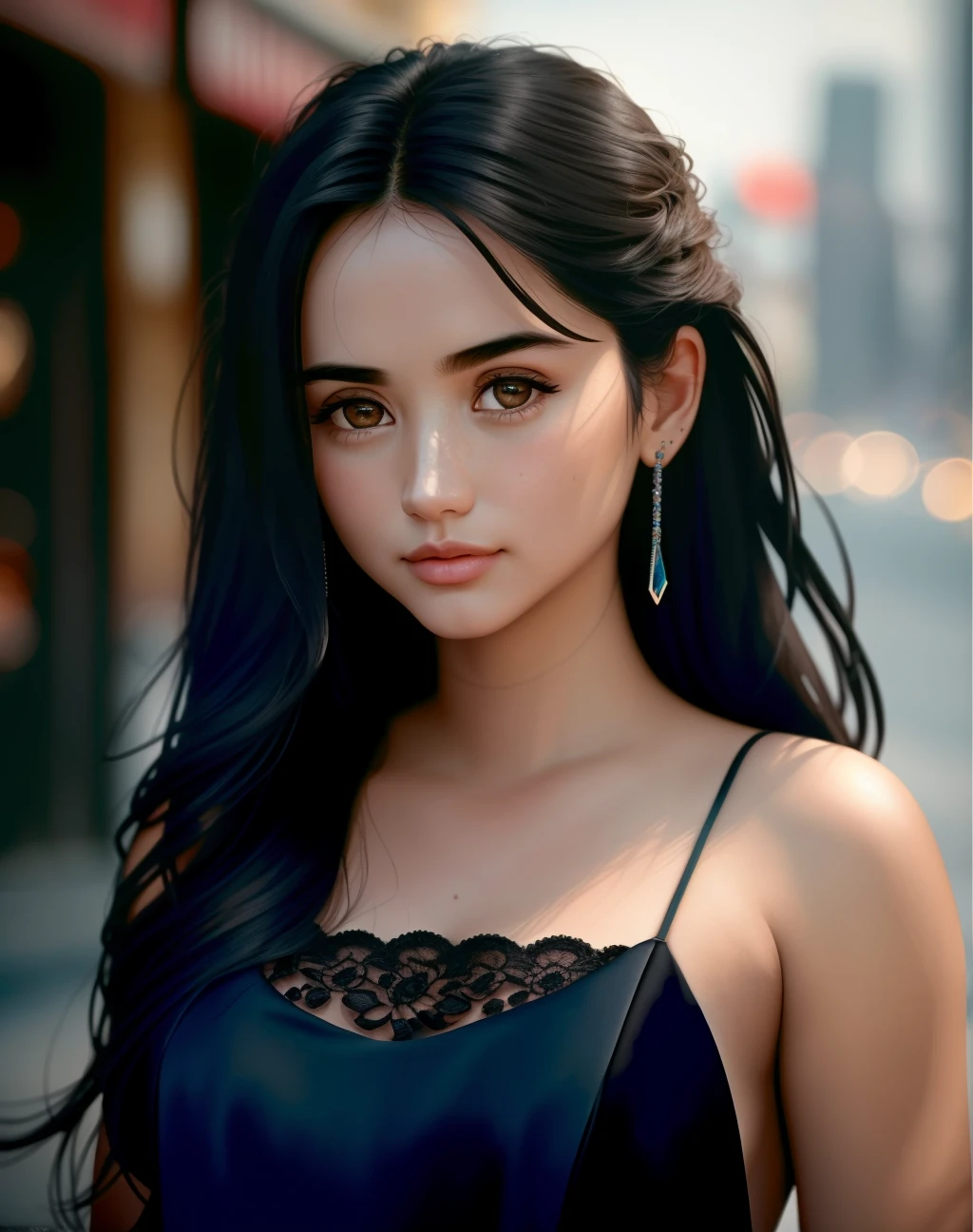 Masterpiece, absurdres,award winning photo, extremely detailed, amazing, fine detail, extremely detailed eyes and face, by lee jeffries nikon d850 film stock photograph 4 kodak portra 400 camera f1.6 lens rich colors hyper realistic lifelike texture dramatic lighting unrealengine trending on artstation cinestill 800 tungsten,  <lora:esd:1>, beautiful esd_woman, long black  hair, posing for a picture ,perfect esd_face, perfect esd_body,