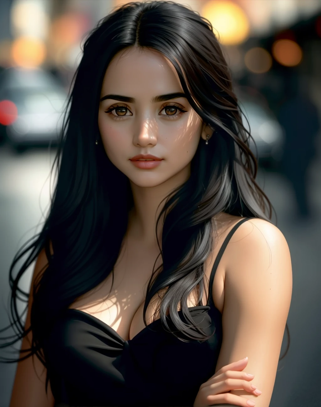 Masterpiece, absurdres,award winning photo, extremely detailed, amazing, fine detail, extremely detailed eyes and face, by lee jeffries nikon d850 film stock photograph 4 kodak portra 400 camera f1.6 lens rich colors hyper realistic lifelike texture dramatic lighting unrealengine trending on artstation cinestill 800 tungsten, <lora:esd:1>, beautiful esd_woman, long black hair, posing for a picture ,perfect esd_face, perfect esd_body,