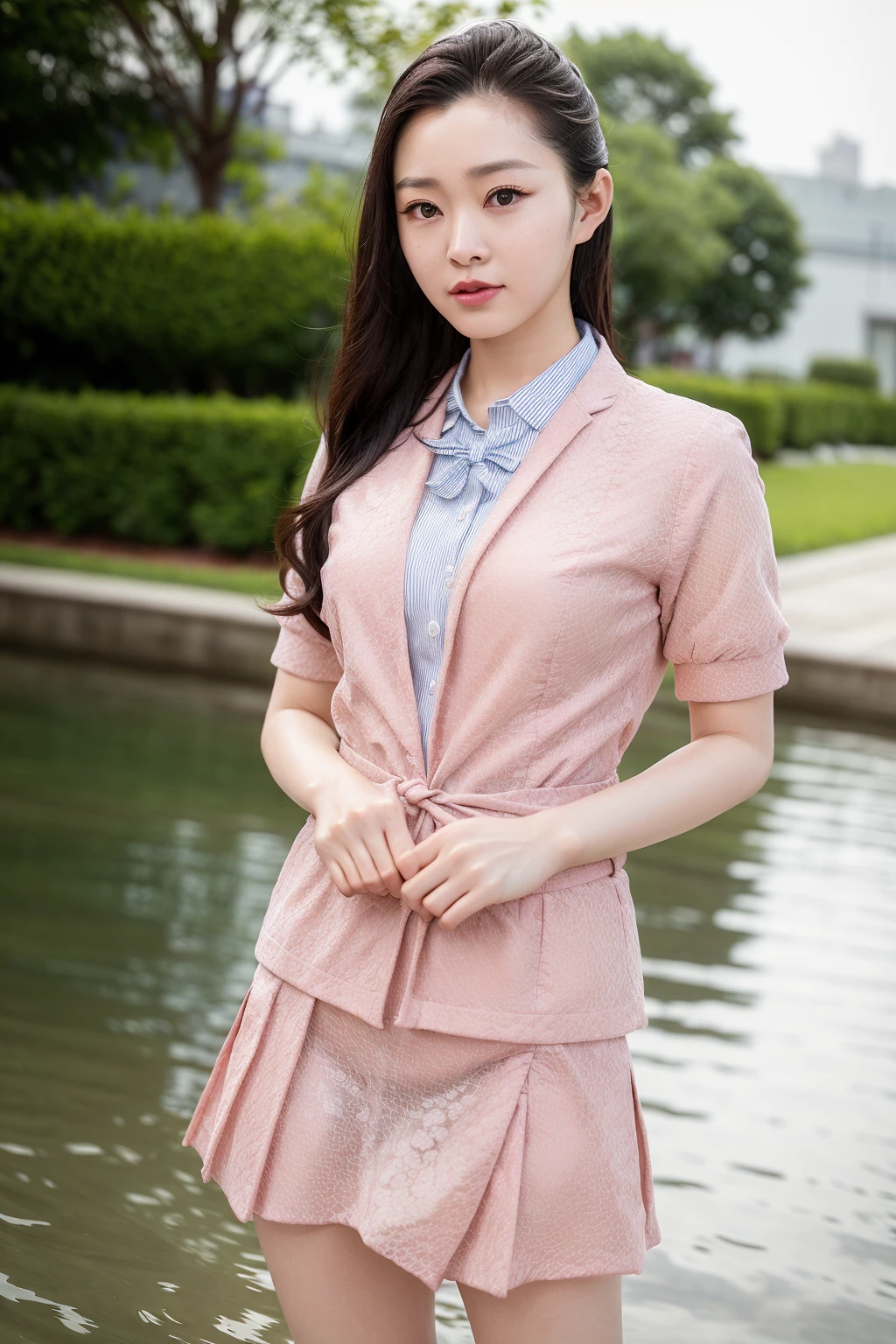 songyi, chineseidol, 1girl, solo, (school uniform:1.5), 
standing in the water, water over the waist,
detailed face, full body, 
masterpiece, best quality, (realistic, photo-realistic:1.3), (RAW photo:1.2), extremely detailed CG unity 8k wallpaper, an extremely delicate and beautiful, amazing, finely detail, official art, absurdres, incredibly absurdres, huge file size, ultra-detailed, extremely detailed, beautiful detailed girl, extremely detailed eyes and face, beautiful detailed eyes, dynamic angle, wide shot, cinematic lighting, moody lighting,