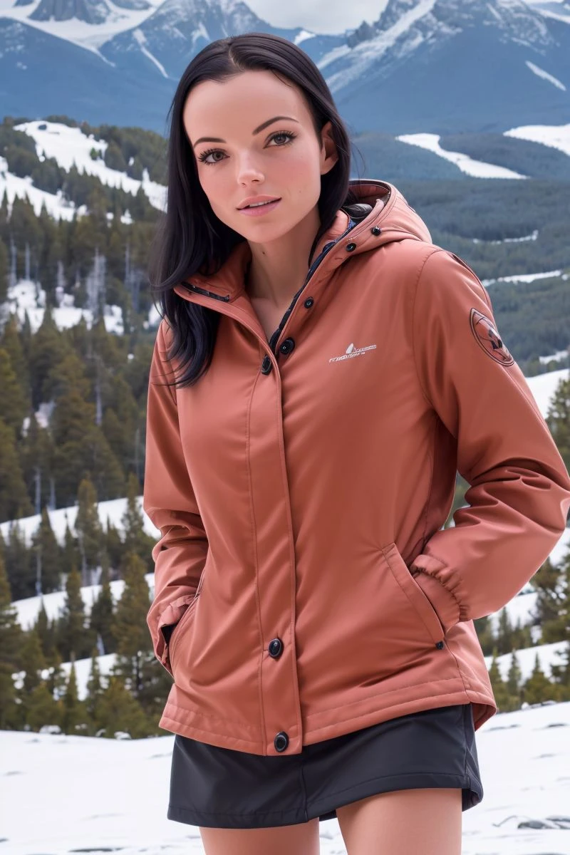 a beautiful S003_SapphiraC, wearing a (parkas:1.2), in snowy mountains, (8k, RAW photo, 50mm, DOF, best quality, ultra high res, photorealistic, masterpiece, ultra-detailed)