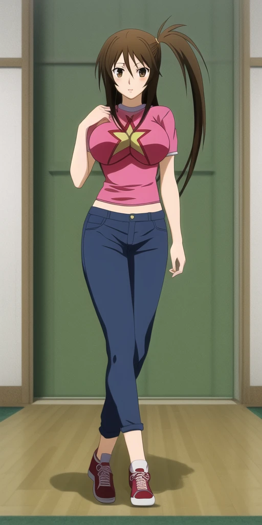 masterpiece, best_quality, highres, <lora:SekireiUzume:0.7>, SekireiUzume, side_ponytail, UzumeOutfit, large_breasts, brown_hair