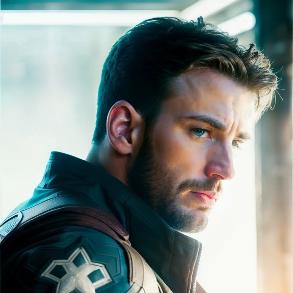 portrait of chrisevans person as captain america, shirtless, in blade runner, professional photography, cloudport, huang-guang-jian, <lora:chrisevans_6150:1>