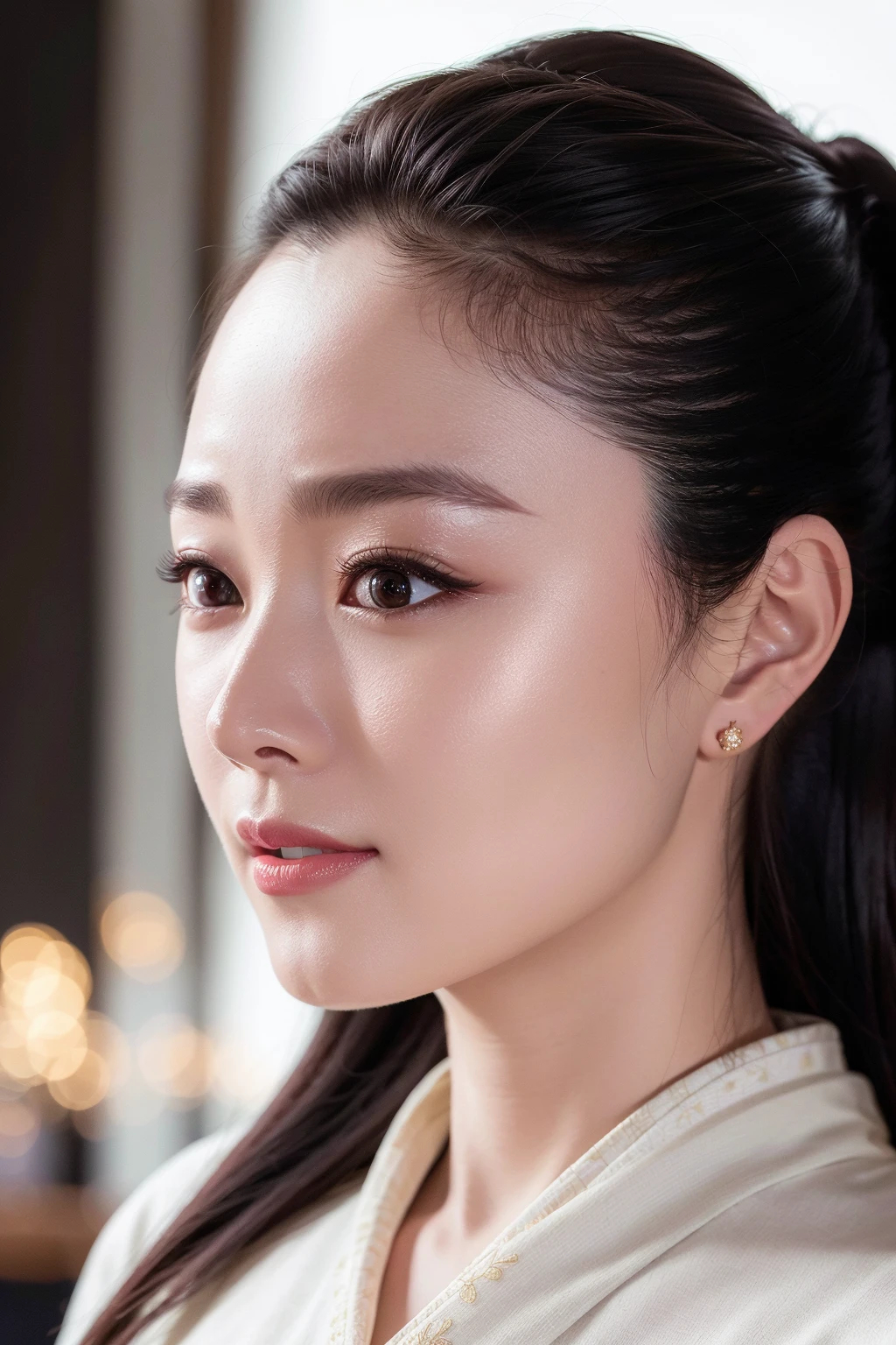 songyi, chineseidol, 1girl, solo, hanfu, smile,
detailed face, profile,
masterpiece, best quality, (realistic, photo-realistic:1.3), (RAW photo:1.2), extremely detailed CG unity 8k wallpaper, an extremely delicate and beautiful, amazing, finely detail, official art, absurdres, incredibly absurdres, huge file size, ultra-detailed, extremely detailed, beautiful detailed girl, extremely detailed eyes and face, beautiful detailed eyes, dynamic angle, wide shot, cinematic lighting, moody lighting,