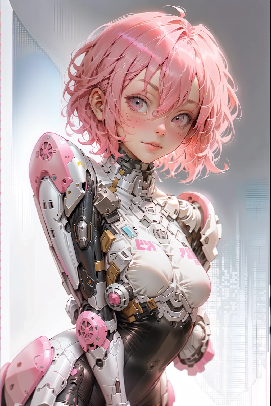 1girl, pink_hair, gradient, gradient_background, solo, short_hair, grey_background <lora:OC illustration:1>