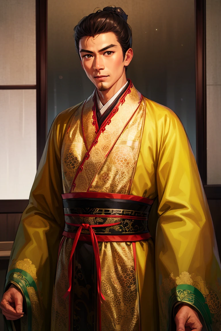 (4k, best quality, highres:1.1), (masterpiece:1.1), 1boy, solo, Chinese male, Chinese, facial hair,
brown_eyes, long_sleeves, male_focus, chinese_clothes,