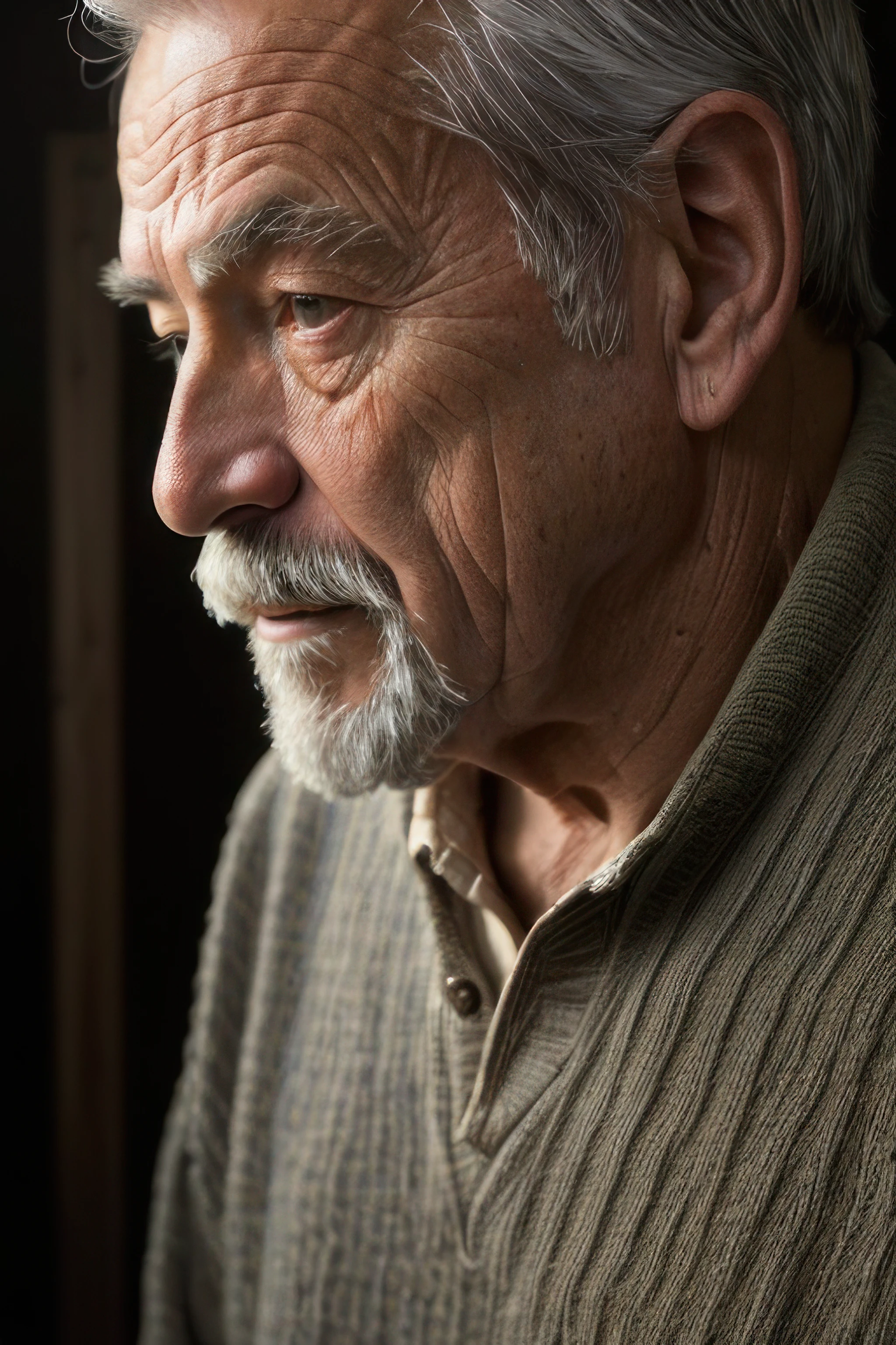 (masterpiece, photorealistic, raw,:1.4), (extremely intricate:1.2), close up, cinematic light, sidelighting, ultra high res, best shadow, RAW, upper body, old man, wearing pullover, <lora:epiNoiseoffset_v2Pynoise:2.2>