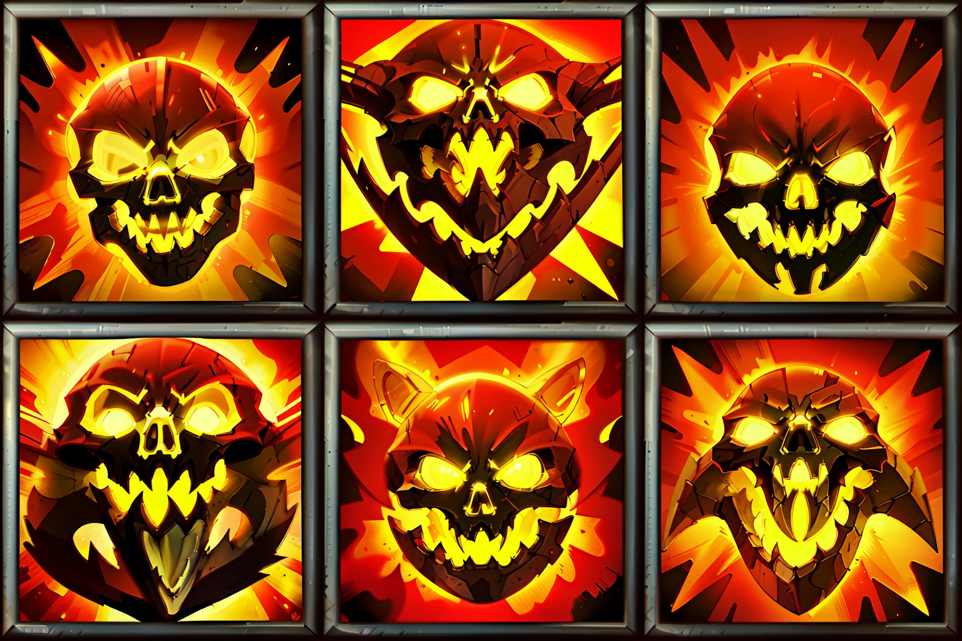 wowicon of flaming black skull with yellow glowing eyes and sharp teeth, fangs, gradient glow, yellow glow, red glow <lora:sxz-wowicons-v5-100:0.8>