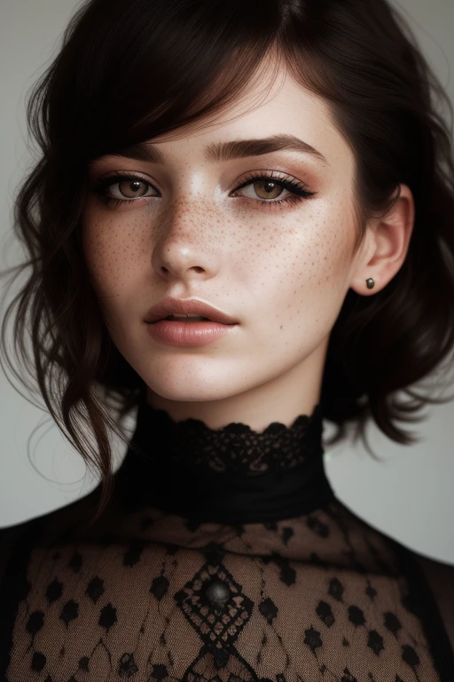 beautiful lady, freckles, dark makeup, hyperdetailed photography, soft light, head and shoulders portrait, cover