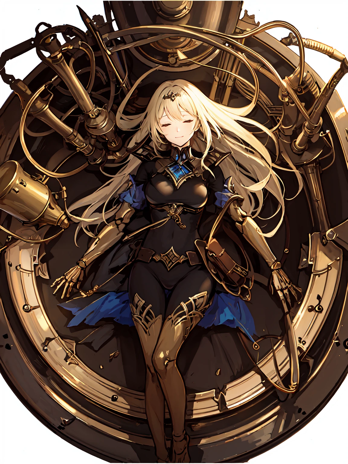 masterpiece,best quality,1girl,<lora:ShadowverseTetra:0.75>,closed eyes,departed limbs,mechanical skeleton,operating table