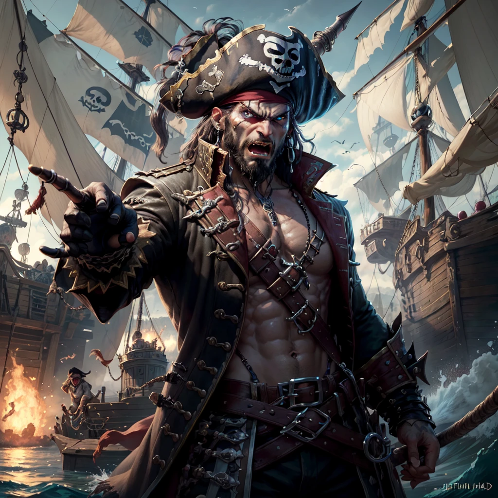 <lora:PiratePunkAIV4-000004:.6> PiratePunkAI angry pirate