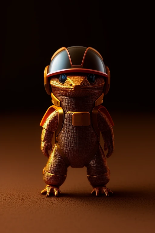 isometric view of a MINI cute hyperrealistic futuristic soldier lizard wearing an astronaut helmet. red skin. Cinematic, hyper detailed, brown GRADIENT background , highly detailed, zoomed out,
