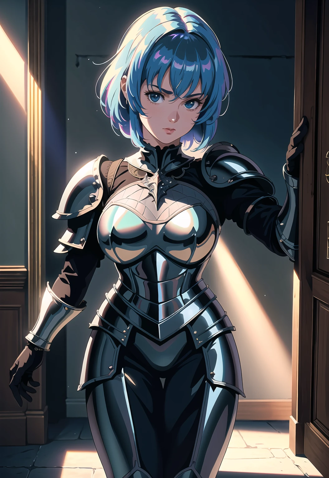 masterpiece, best quality, ((realistic)), full body, Knight, dark souls in 80s classic movie, dark fantasy, 80s, classic movie style, retro, vintage filter, (gothic architecture), highly detailed armor, {extremely detailed 8K}, {{high resolution}}, {ultra quality}, {{true light}}, Global illumination, real hair movement, realistic light, realistic shadow, hd, 2k, 4k, 8k, 16k, sideways glance, (foreshortening), (dark), glare, Iridescent, soft light, dream light
