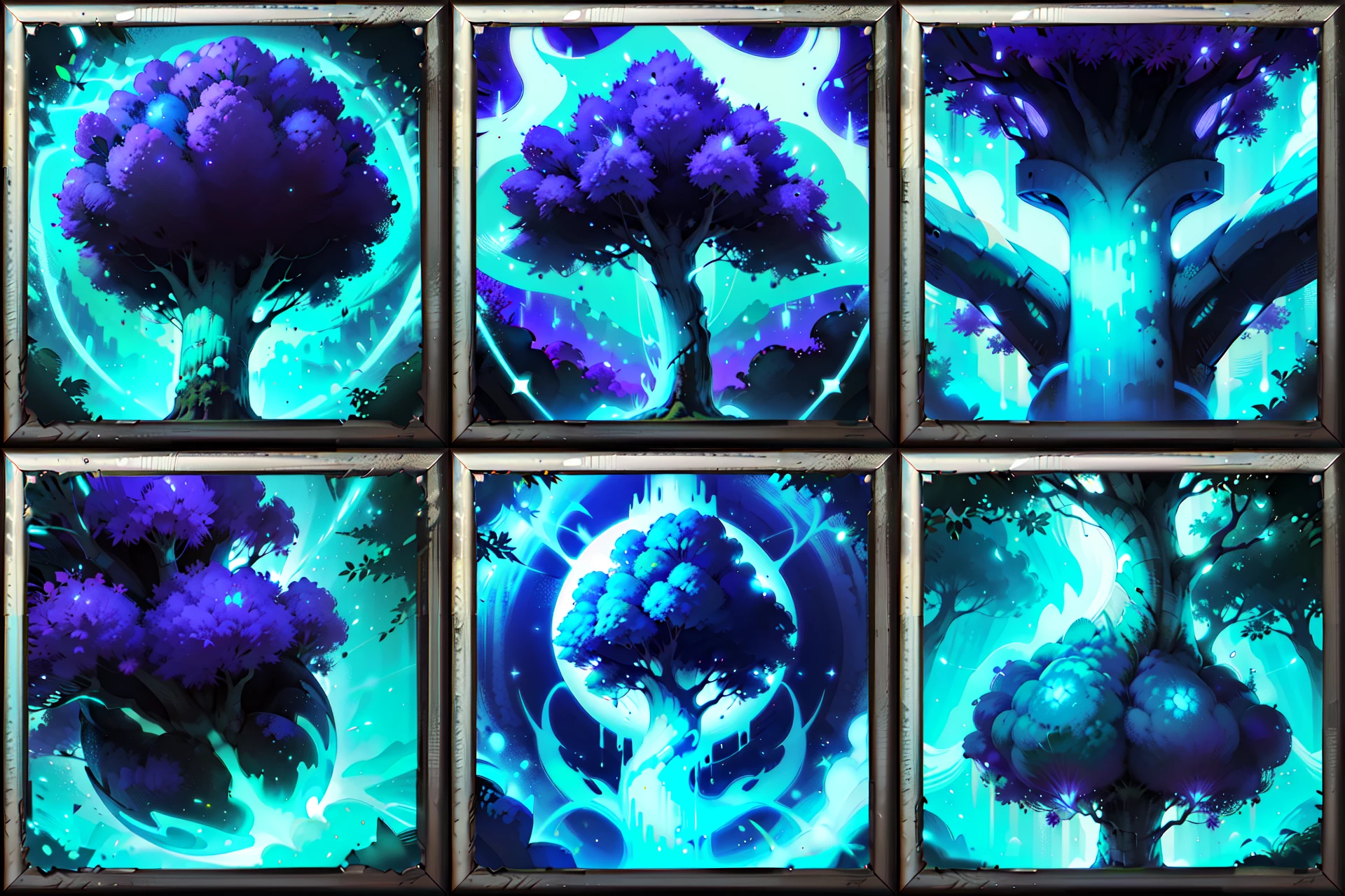 wowicon of big purple tree, white outline, cyan glow, <lora:sxz-wowicons-v5-100:0.8>