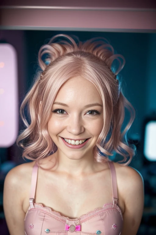 (close-up editorial photo of 20 yo woman, pink hair, cute smile, braces) (standing:1.2) (dim lit room:1.4) <lora:epiNoiseoffset_v2:1.2> <lora:belleDelphine_v10:0.3>, POV, by lee jeffries, nikon d850, film stock photograph ,4 kodak portra 400 ,camera f1.6 lens ,rich colors ,hyper realistic ,lifelike texture, dramatic lighting , cinestill 800,