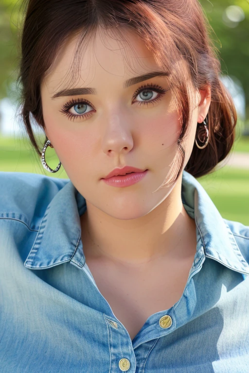 an woman at the park on a perfect day, cute shirt, close up, perfect face, raw, 8k uhd, <lora:marissa:1>