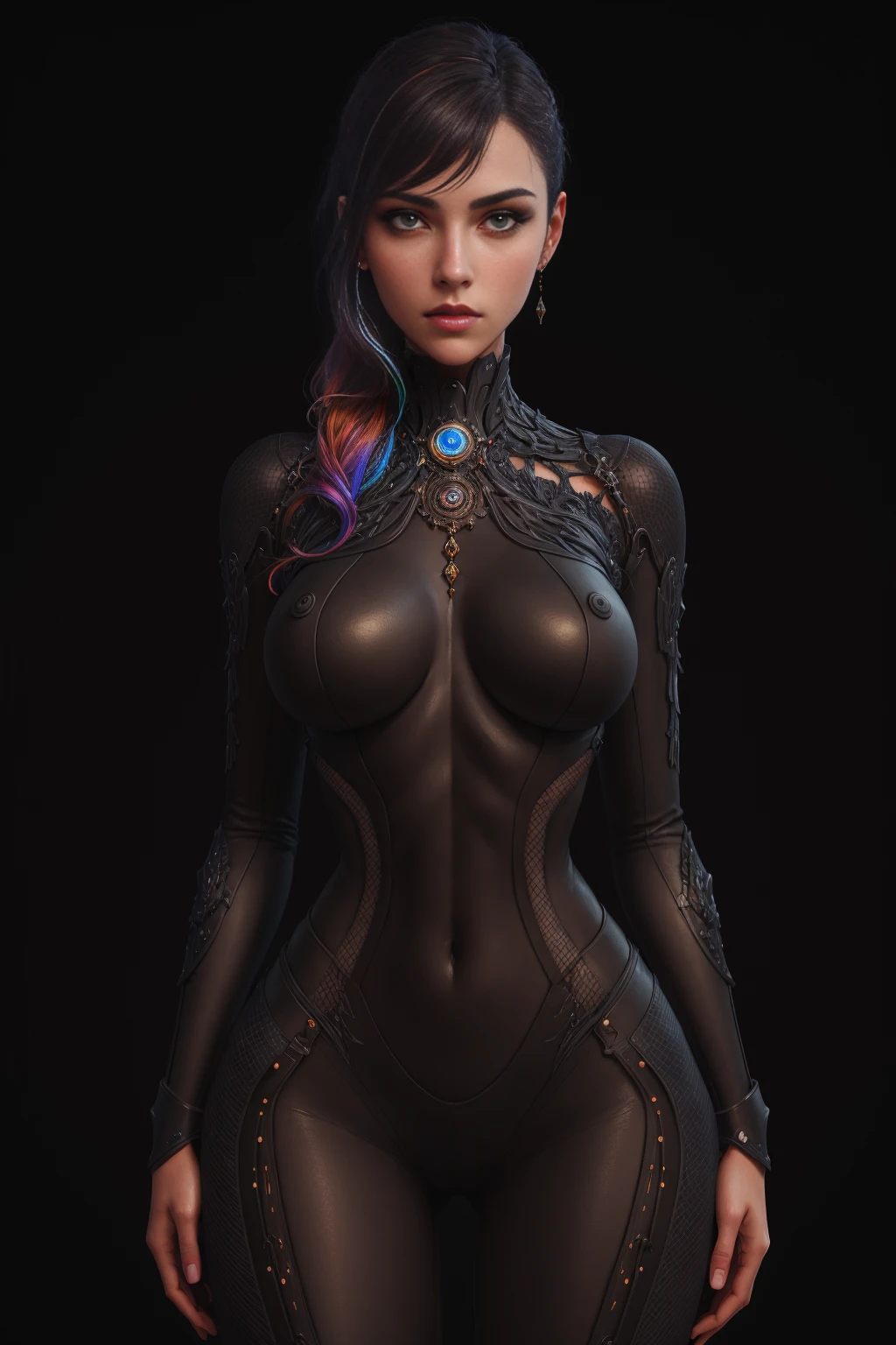 RAW, 1girl, colorful, full body shot, <lora:CrysisNanosuit:0.3>, (masterpiece, best quality), (detailed skin:1.3, detailed face:1.3), dslr, realistic, looking at viewer, sharp focus, delicate, soft colors, cinematic lighting