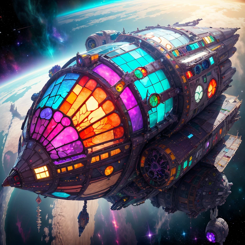 <lora:StainedGlassAI-000006:.8>, StainedGlassAI spaceship, in space