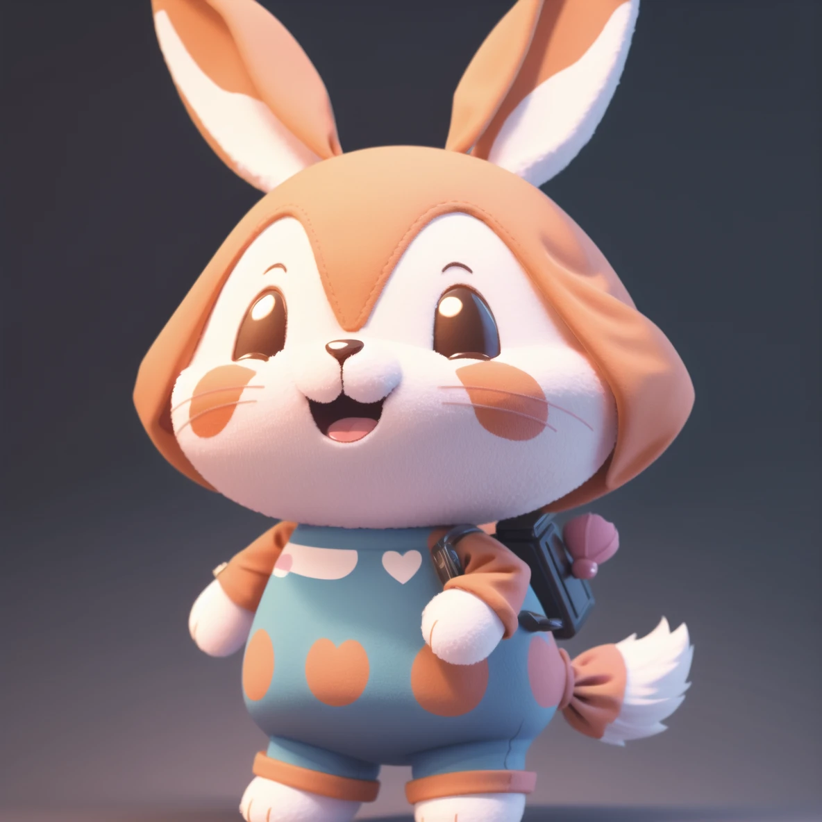 Delicate 3D PVC model of Tiny cute isometric bunny emoji, soft smooth lighting, with soft pastel colors, 3d icon clay render, 120mm lens, 3d blender render, trending on polycount, modular constructivism, Orange background, physically based rendering, centered