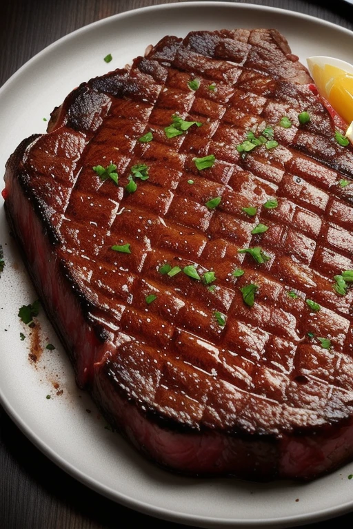 t-bone steak medium rare, garlic butter on top as a culinary dish, professional colour grading, soft shadows, no contrast, clean sharp focus, food photography