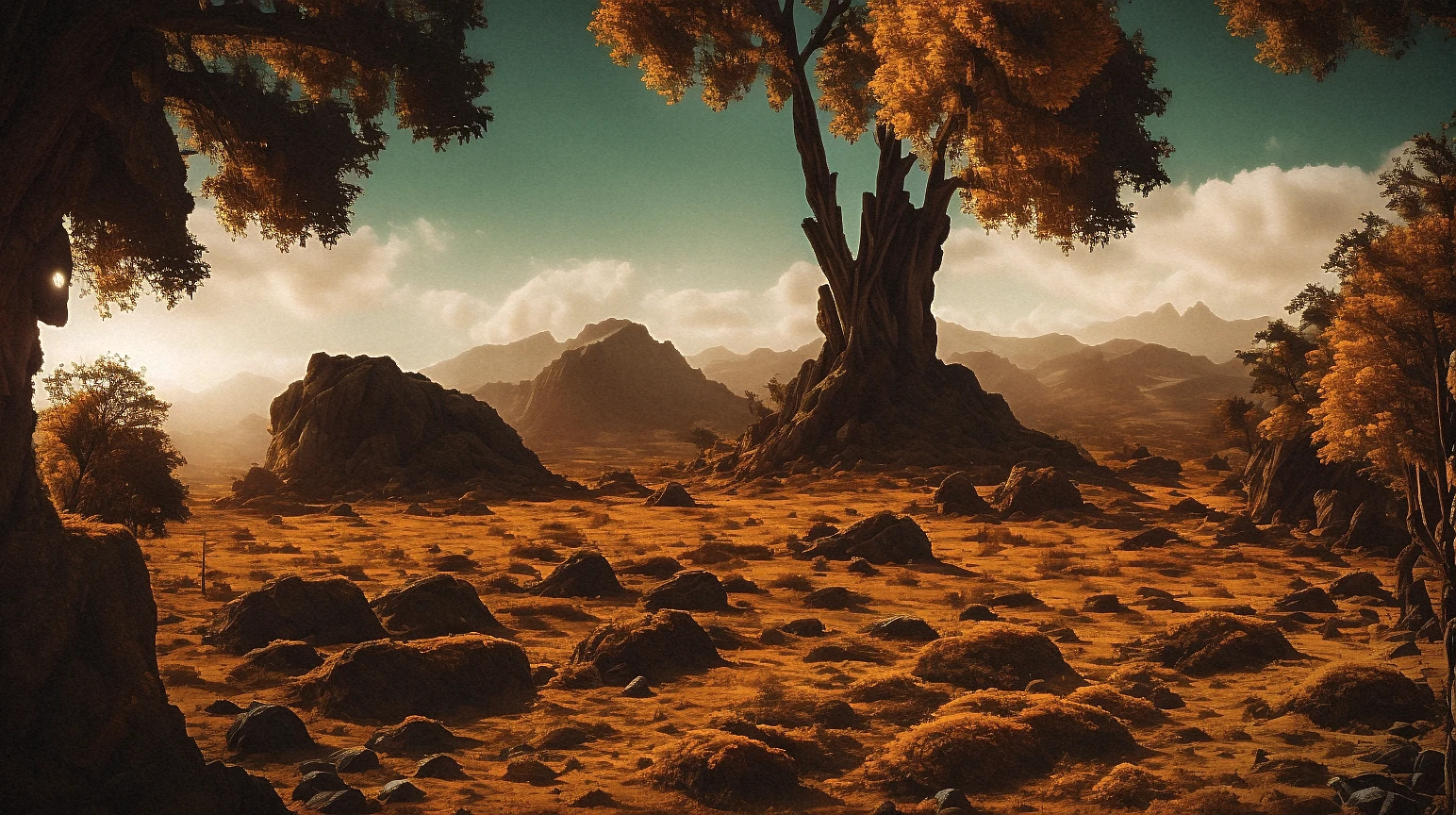 <lora:mid_buildings_yiu_v1:1>, masterpiece, phhoto, skyscaper, big tree, mountains