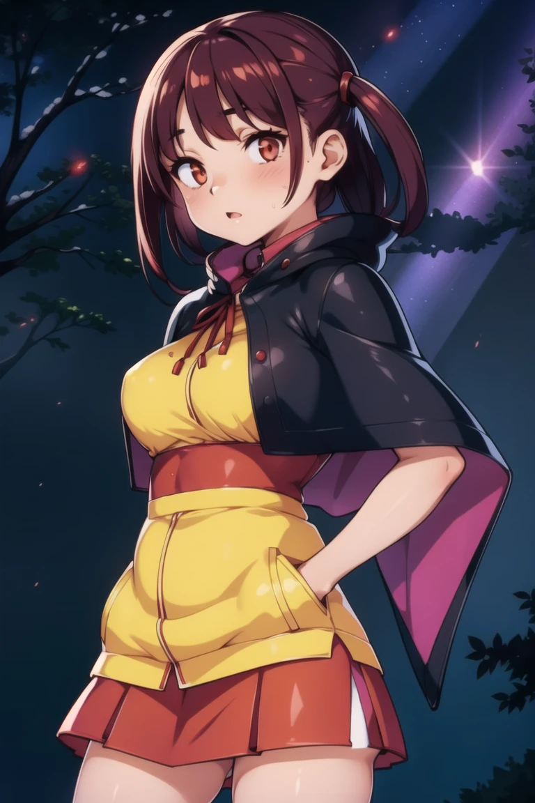 girl, hotify, prettify, contrast, (Between Legs), (scarlet Parka,white Bodycon skirt:1.3), (Forest:1.4) <lora:floaty_anime_v2:0.6>
