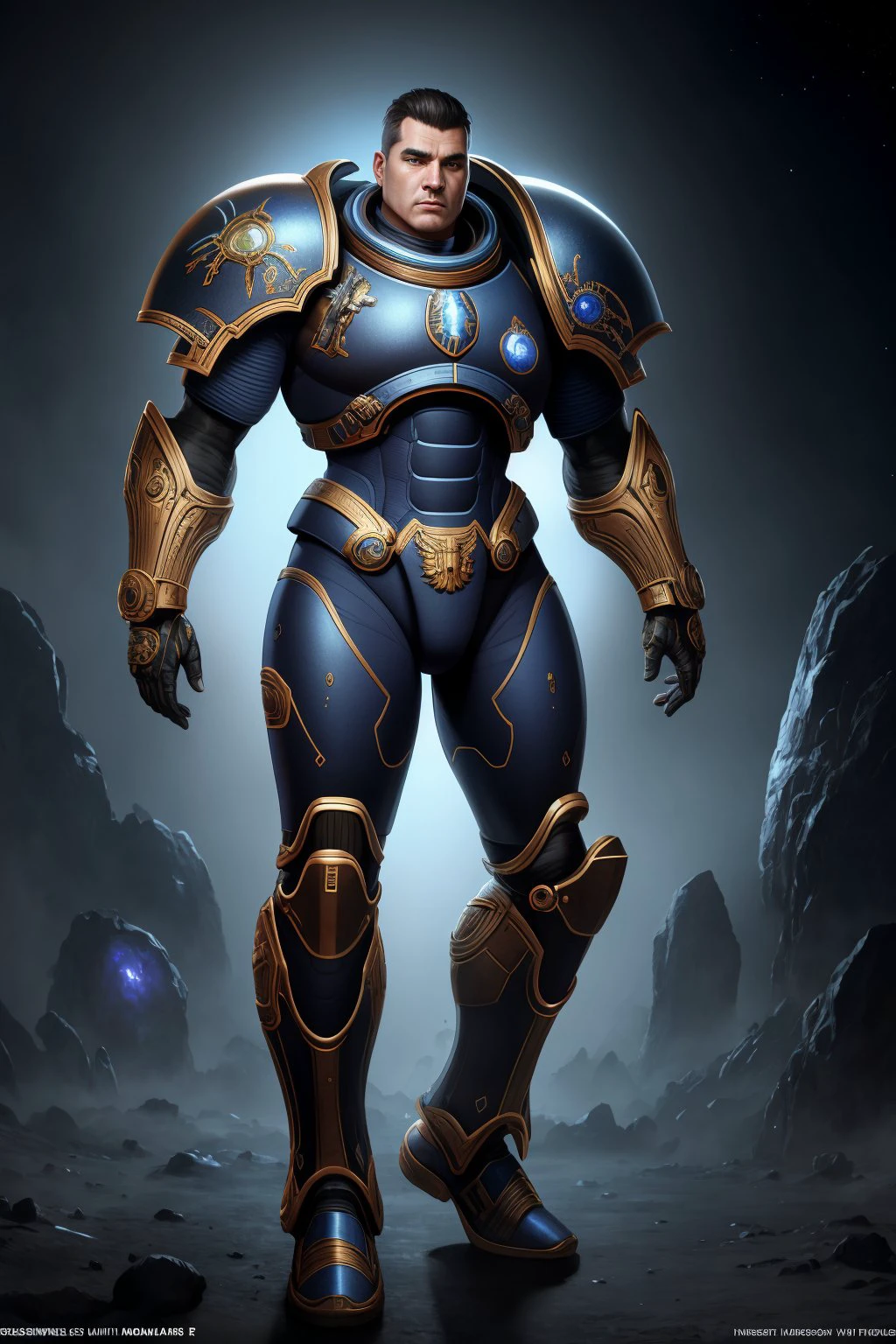 (masterpiece), (best_quality), (ultra-detailed), (illustration), (welcoming)1boy, ruggedly handsome, sci-fi space marine, nice hands, (full body:1.4), official art, vivid color, finely detailed, hyper detailed, 8k, high resolution illustration, absurdres, intricate detail<lora:GoodHands-alpha2:1>