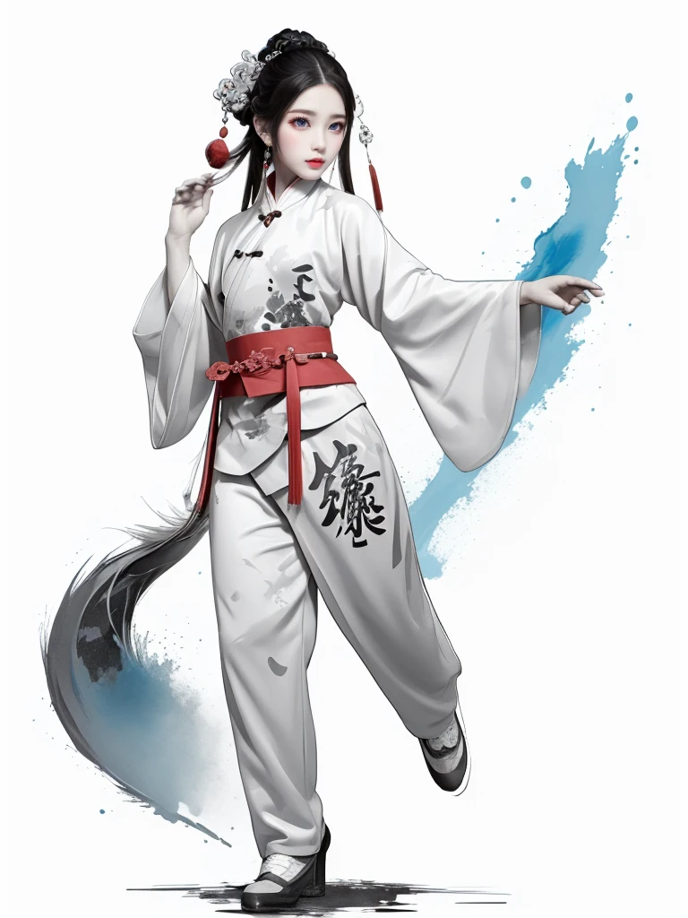 //
[(white background:1.4)::0.4],imid shot, (full body:1.25),Dynamic angle,
//
highres,detailed,best quality,masterpiece,illustration,wallpaper,(colorful:1.3),color Ink wash painting,color splashing,extremely delicate and beautiful,depth of field,a beautiful detailed girl, (1girl),solo,(chinese girl),(colored inner hair:1.2),(female focus on:1.2), (She is standing),colorful ink is melting and splashing, floating colorful ink droplet,blending (chinese dragon background), 
<lora:WuMo:0.9>