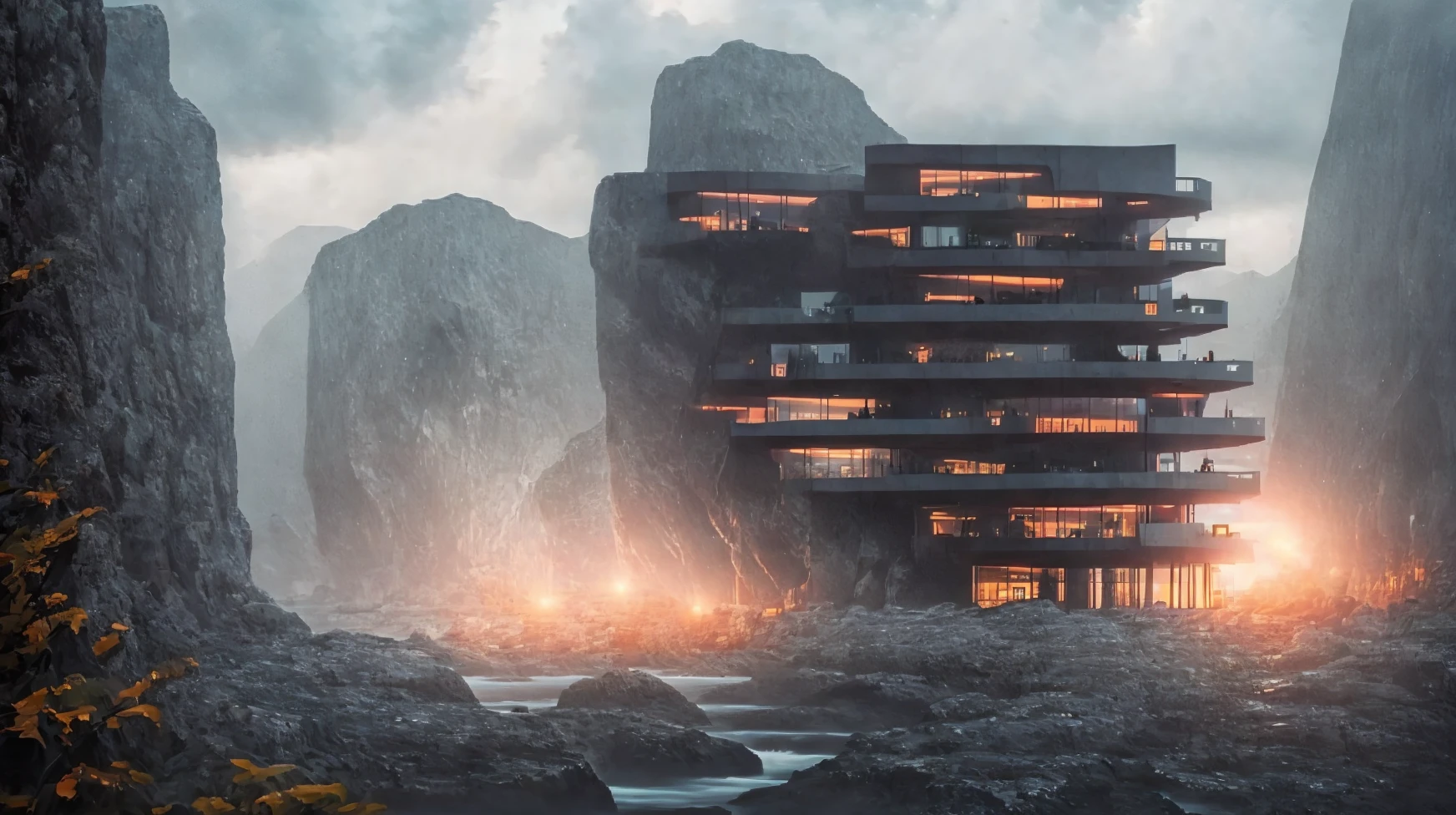 <lora:mid_buildings_yiu_v1:1>, building, raw, hdr, hyperrealism, modern, fade, (vignette:1.3), intricate details, cyberpunk, neon lights