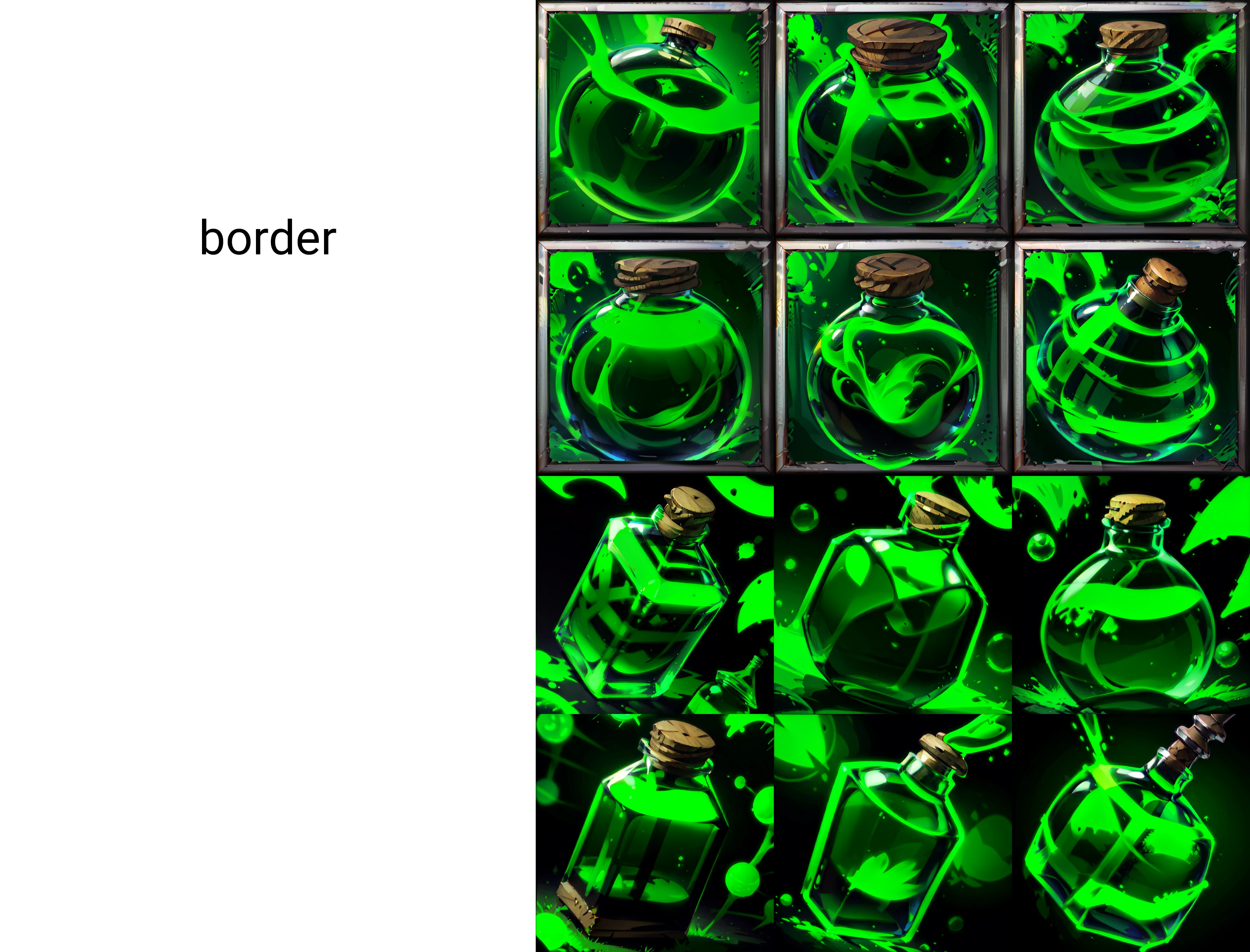 wowicon of round bottle of green potion, glow, border <lora:sxz-wowicons-v2-new:0.75>
