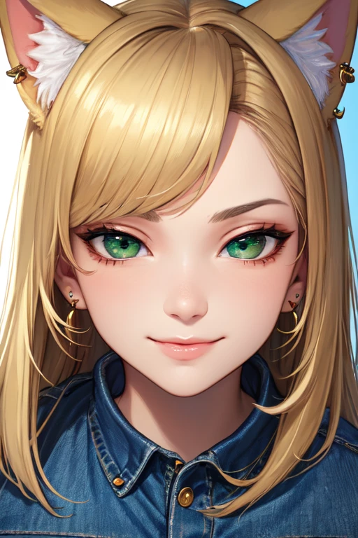 (masterpiece, best quality, ultra-detailed, highres),perfect face, sidelighting, lustrous skin,(bloom), (shine), ray tracing, sci-fi, 1girl, solo, wearing a band tshirt, denim jeans, (cat ears, animal ears), (holographic green eyes),earrings, long_hair,(mature),depth_of_field,very detailed background,extreme light and shadow,(detailed eyes), (beautiful) beautiful detailed eyes, (seductive smirk), island scene background, perfect lighting , perfect anatomy, upper body ,close up , pov