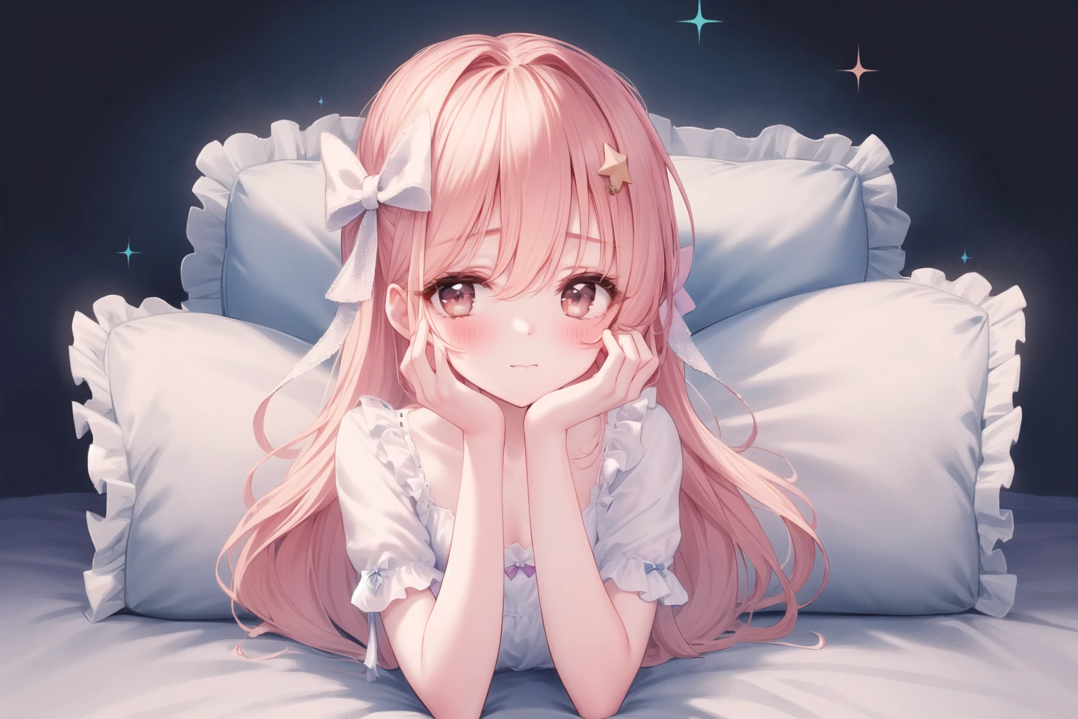 （A cute loli wearing l（Lovely lace：1.1）Have beautiful delicate eyes and a sweet smile，（colorful）Playfully peeking under skirts，（Comfortable and well-lit bedroom）comfortable bed。The room is full（Soft natural light），It creates a warm and inviting atmosphere。Emphasize loli&#39;butt，Add a touch of sexiness to the scene。（bedroom）具have（Girly and elegant）aesthetics，have（muted pastels）and exquisite decoration。（side view）Angle allows us to appreciate Loli&#39;Cute and innocent expression&#39;s face，And have her cute pose in bed。