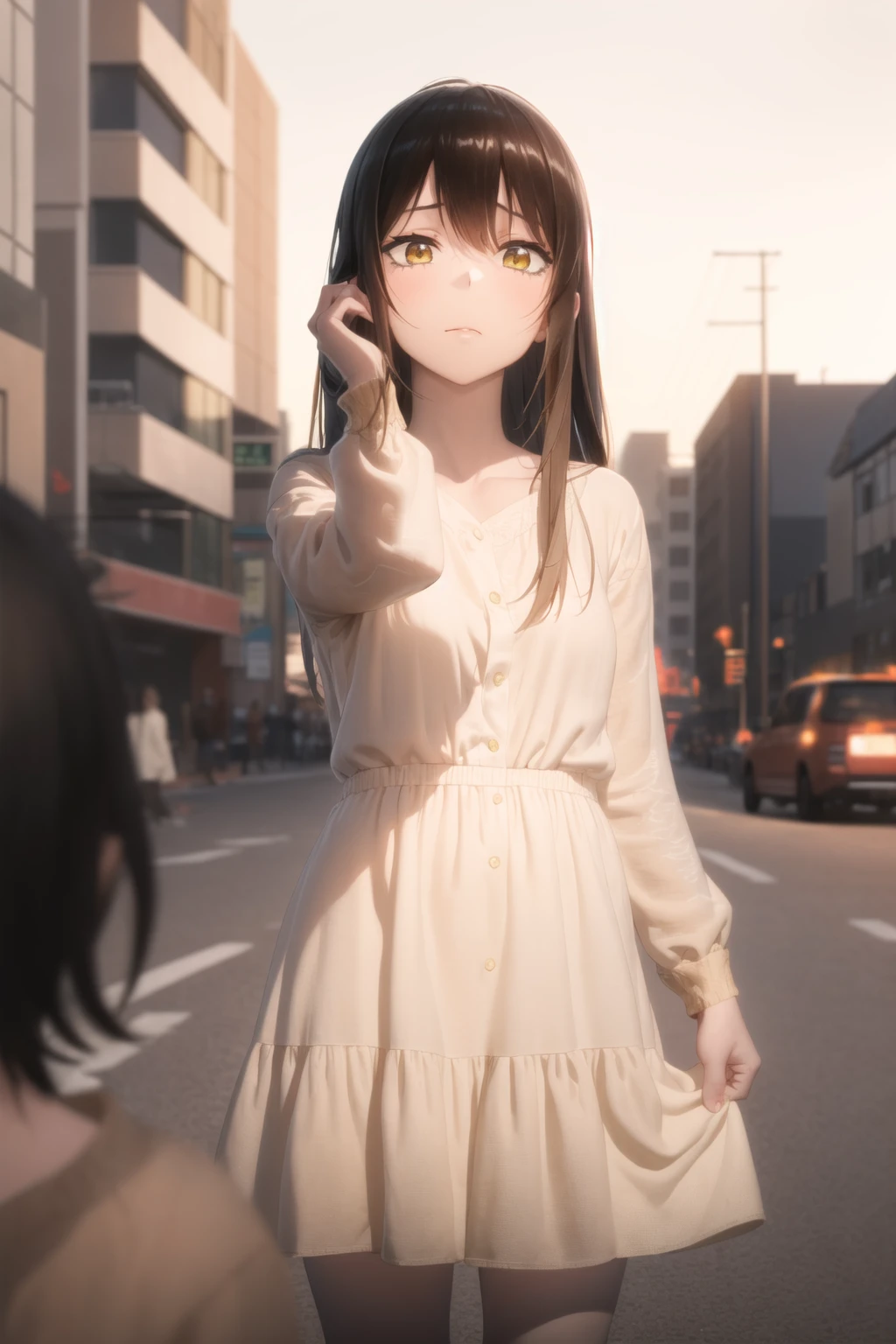 <lora:linen_dress_v0.3a:1>
1girl, linen dress, long sleeves, night, dark, city, street, blurry background, depth of field,
<lora:mieruko-chan_v0.3b:1> yotsuya miko,, masterpiece, best quality, highly detailed