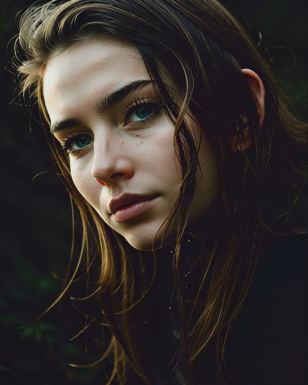 color portrait photograph of a beautiful british woman wearing a spaghetti string top, in the forest, intricate shadows, studio, dark sci-fi, (dramatic lighting:1.4), <lora:epiNoiseoffset_v2Pynoise:2> <lora:Better Portrait Lighting:0.5>