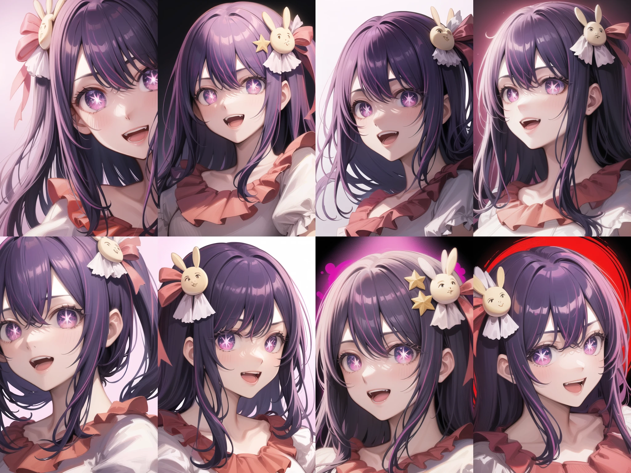 <lora:hoshino_ai_v0.1a:1>
hoshino ai, face, frilled dress, portrait, upper body, :d, happy, wide-eyed,, masterpiece, best quality, highly detailed