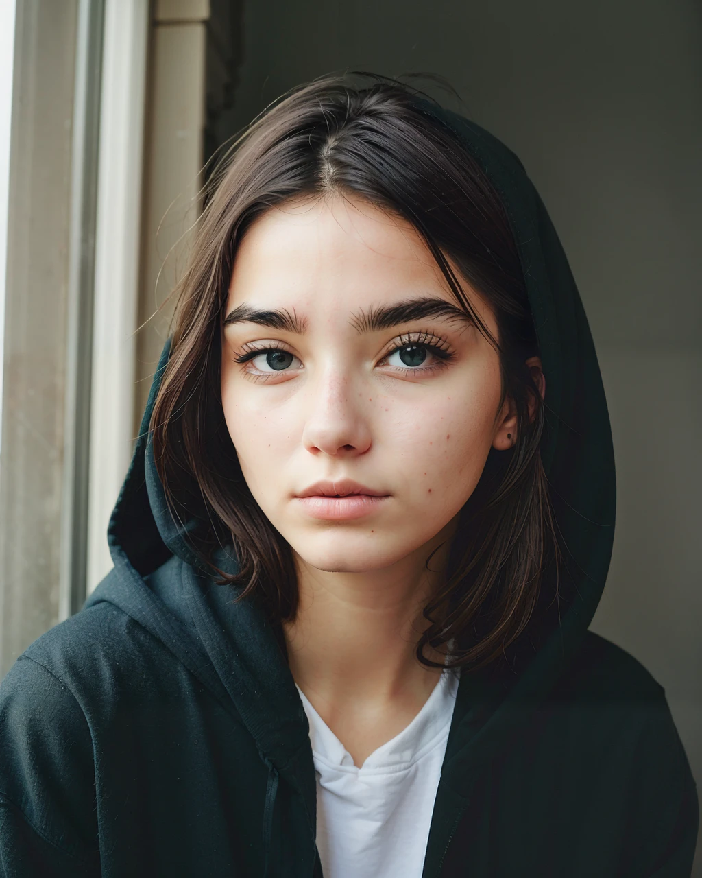 color portrait photograph of a beautiful woman wearing an oversized hoodie sitting by a window, studio, dark sci-fi, lighting effects, (dramatic lighting:1.4), <lora:epiNoiseoffset_v2Pynoise:2> <lora:Betterportraits:0.5>