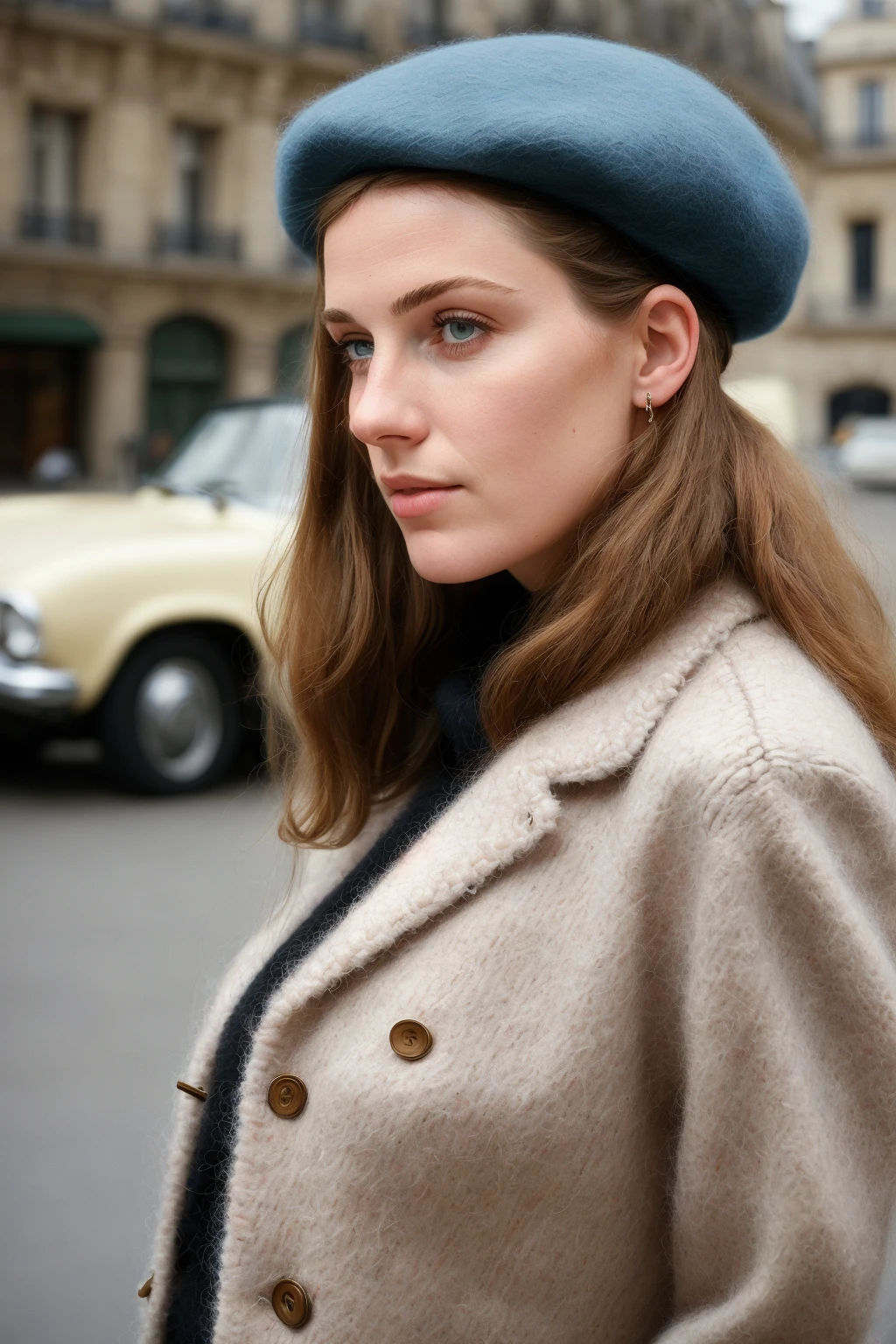 (masterpiece, photorealistic, raw,:1.4), (extremely low angle of stunning 25 year old woman wearing a beret and mohair jacket in 1969 Paris, looking away from camera, portrait taken by David Lazar, portrait by Joel Santos, Portrait by Steve McCurry
:1.2), close up, cinematic light, sidelighting, ultra high res, best shadow, RAW, upper body, old man, wearing pullover