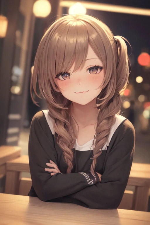 (masterpiece:1.5), illustration, 4k, 8k, (high quality:1.1), highly detailed, HDR, vivid colors, <lora:catmouth:1>, catmouth, ;3, closed mouth, cute face, blush, posing, 1 girl, smug, backlighting, city, night, bokeh