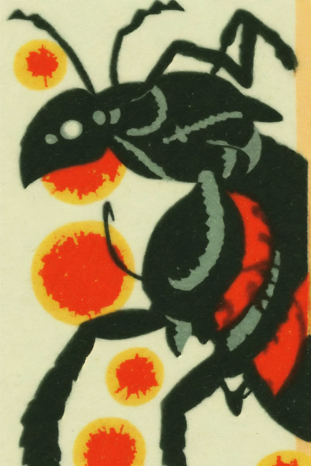 <lora:soviet_matchbox_art_text_free_v2:1.0> , soviet_matchbox_art, stamp, halftone, monster, stun the insect