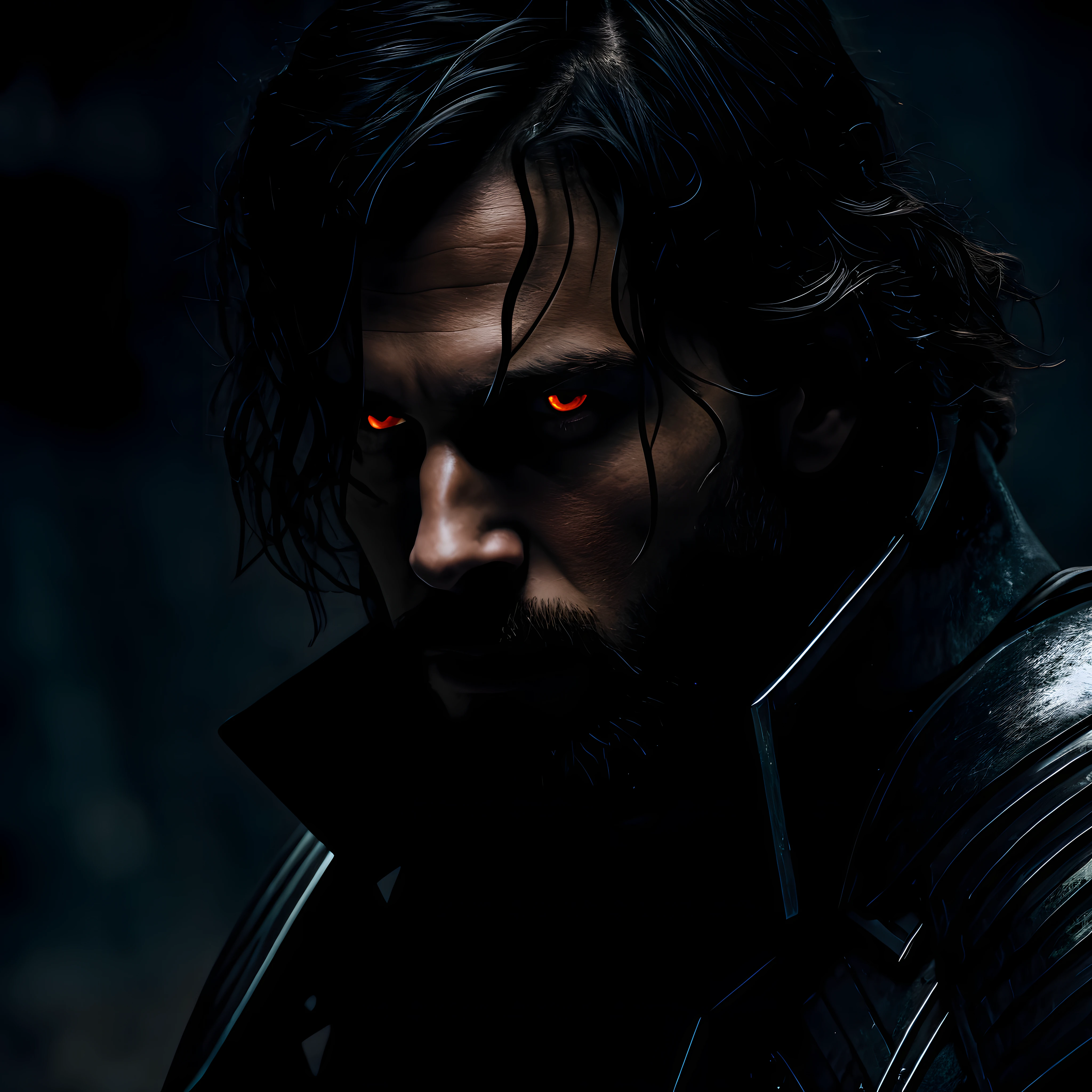 8k uhd, sharp focus, masterpiece, RAW photo, high quality, highres,
masterpiece, best quality, portraid of fallen lord, night, ultra detailed, glowing eyes, solo, black hair, messy hair, short hair, black armor, stare, complex background